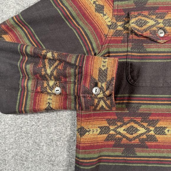 Iron & Resin Shirt Mens Large Brown Aztec Southwestern Stripe Button Up Cotton - Picture 5 of 13